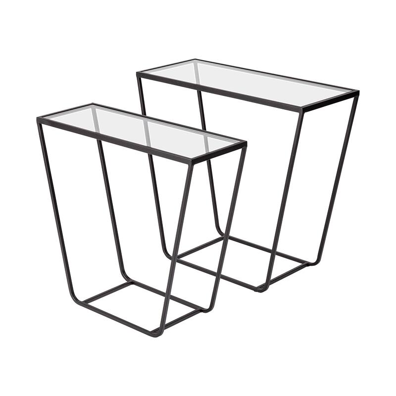 Arya Glass Top w/ Black Iron Frame Rectangular Accent Tables (Set of 2) - 23.6L x 9.8W x 21.7H