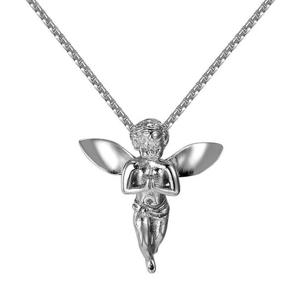 Praying Angel Pendant Guardian Cherub Box Necklace Stainless Steel Charm Hip Hop