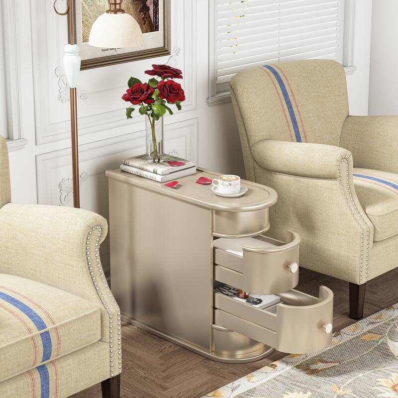 Solid Wood End Table, Two-Drawer Narrow Side Table, Fully Assembled