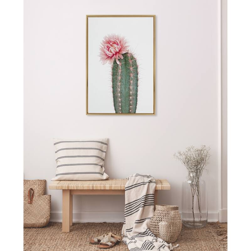Kate and Laurel Sylvie Pink Cactus Flower Framed Canvas Wall Art
