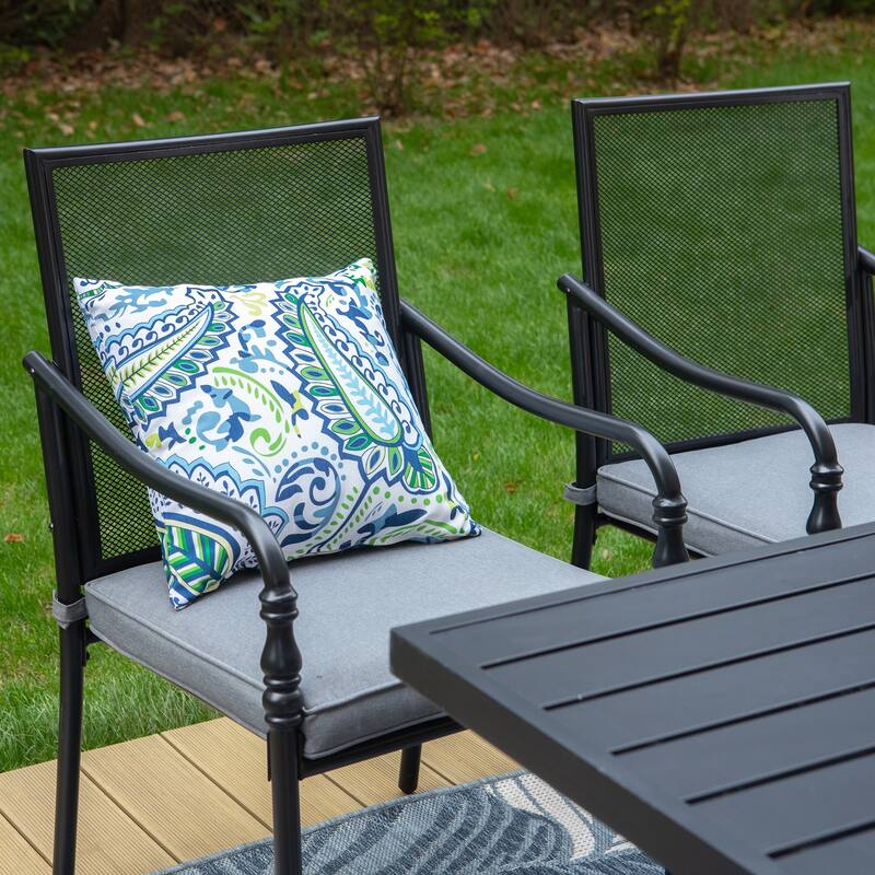 MAISON ARTS 9-Piece Patio Dining Set with Square/Rectangular Metal Table and 8 Gourd Head Shape Armrest Dining Chairs