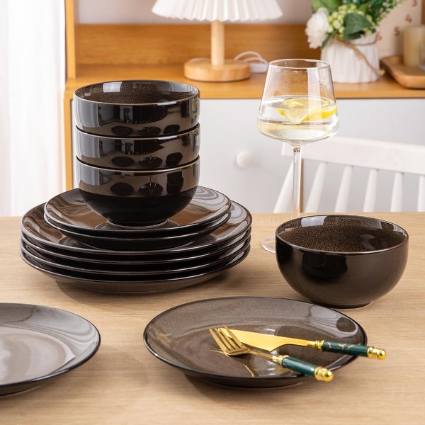 Ceramic Dinnerware Sets for 4,Stoneware Coupe Plates and Bowls