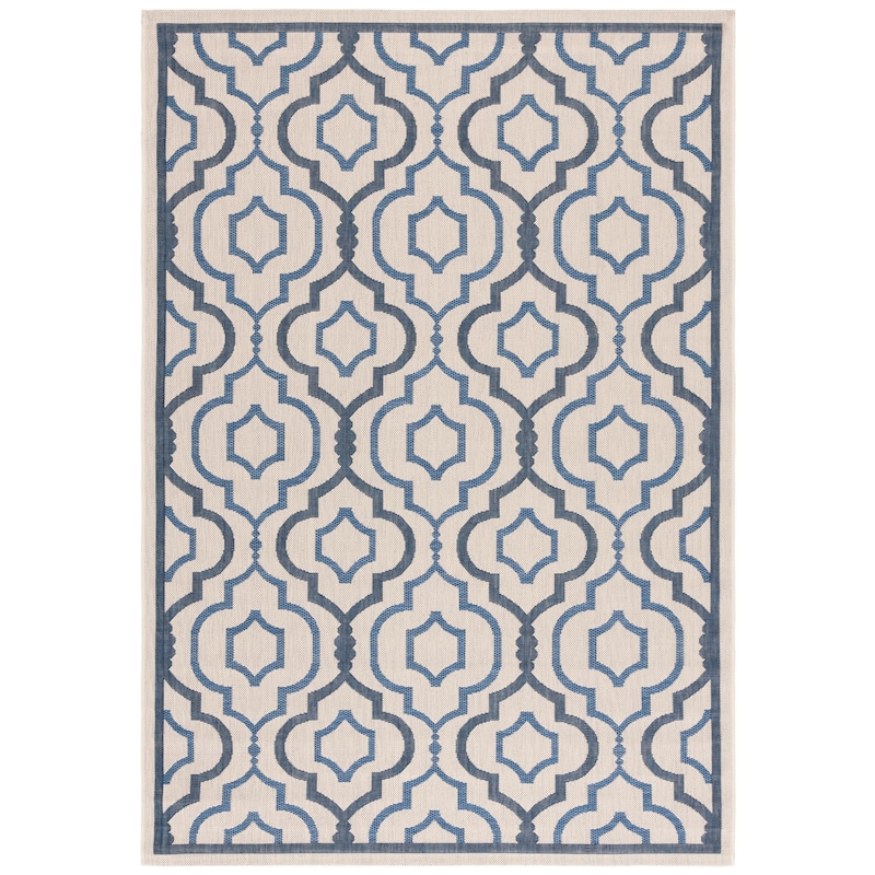 SAFAVIEH Courtyard Oyvor Indoor/ Outdoor Waterproof Patio Backyard Rug - 4' x 5'7" - Beige/Navy