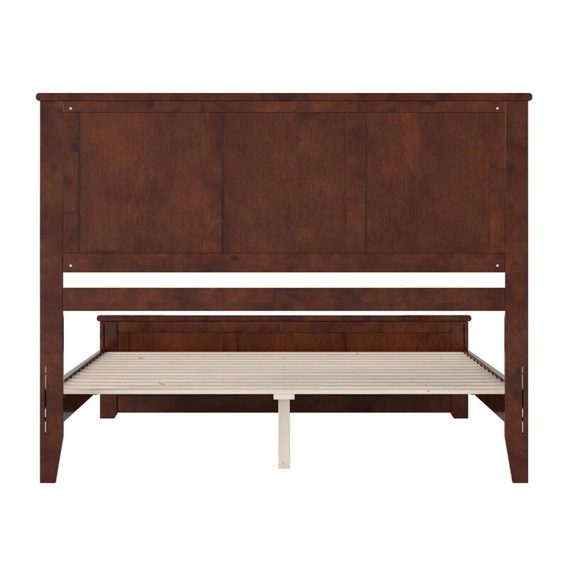 Low Profile Wood Platform Bed with Footboard & Charging Station - Walnut Finish - 82" L x 63" W x 50" H