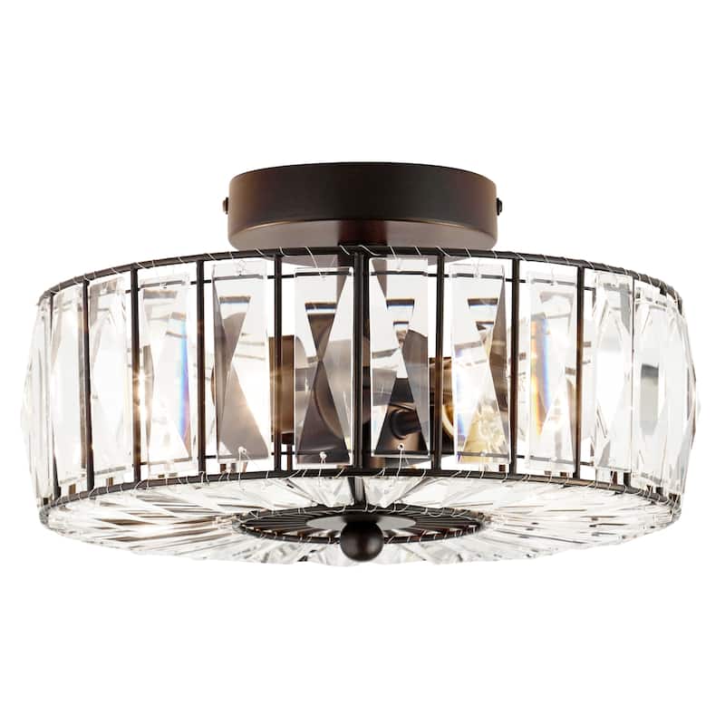 River of Goods Crystalline Oil Rubbed Bronze and Crystal 11.25-inch Semi-Flush Mount Ceiling Light - 11.5" x 11.5" x 6.375"