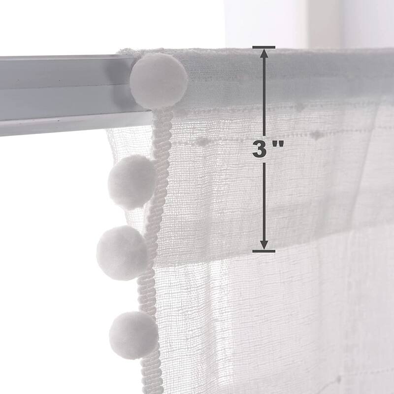 DriftAway Laura Pom Pom Sheer Window Curtain Panel Pair