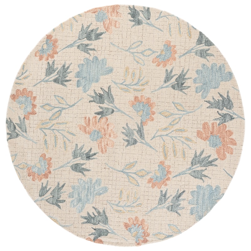 SAFAVIEH Handmade Jardin Gulshen Wool Rug - 6' Round - Ivory/Grey