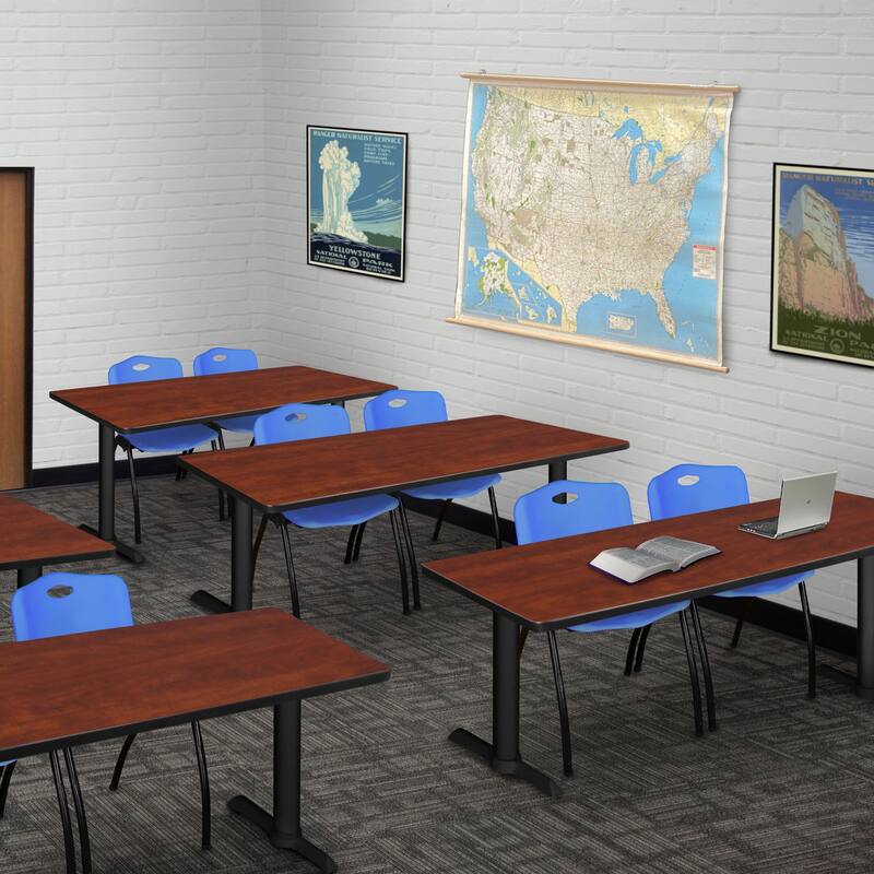 60" x 24" Training Table- Cherry & 2 'M' Stack Chairs- Blue