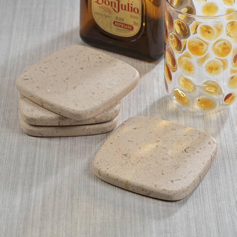 Foru Travertine Stone Coasters, Set of 4