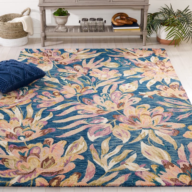 SAFAVIEH Handmade Blossom Deliana French Country Floral Wool Rug - 3' x 5' - Blue/Plum