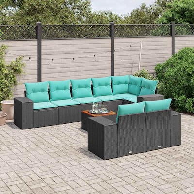 vidaXL Patio Sofa Set with Cushions Outdoor Furniture 9 Piece Poly Rattan - 24.4x 24.4x 27.2