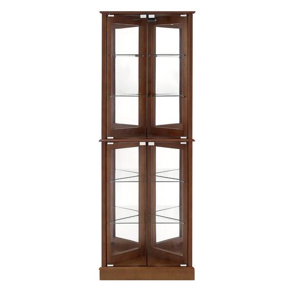 BELLEZE Lighted Wooden Corner Display Curio Cabinet, Two Section