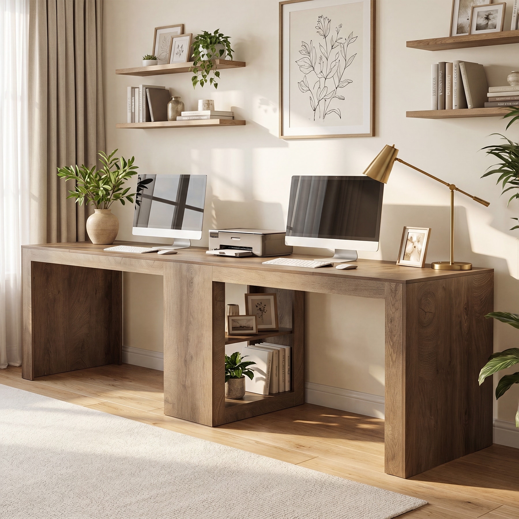 78.7" Two Person Desk with Storage Shelf, Double Home Office Desk