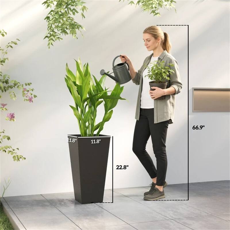 Plant Flowerpot, Set Of 2 Plastic Flowerpots, Black Flowerpot, suitable For Balcony, Courtyard