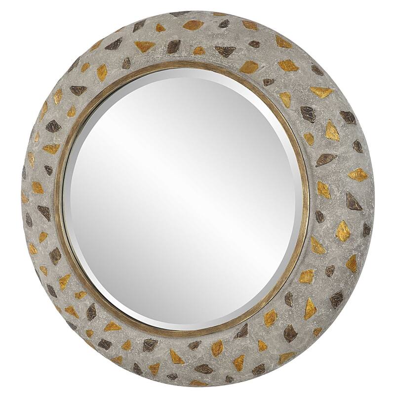 Terrazzo Beveled Round Wall Mirror - 35" - Gray and Gold