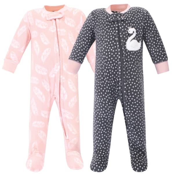 slide 1 of 1, Hudson Baby Infant Girl Fleece Zipper Sleep and Play 2pk, Swan 0-3 Months - Swan