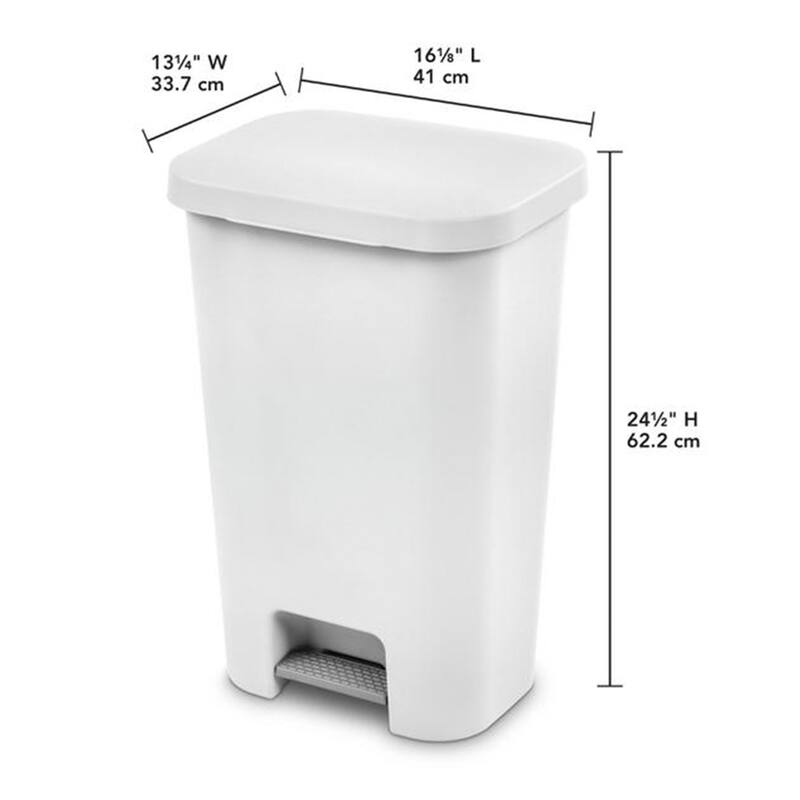 Sterilite 11.9 Gal Rectangle Step On Trash Kitchen Wastebasket, White (4 Pack)
