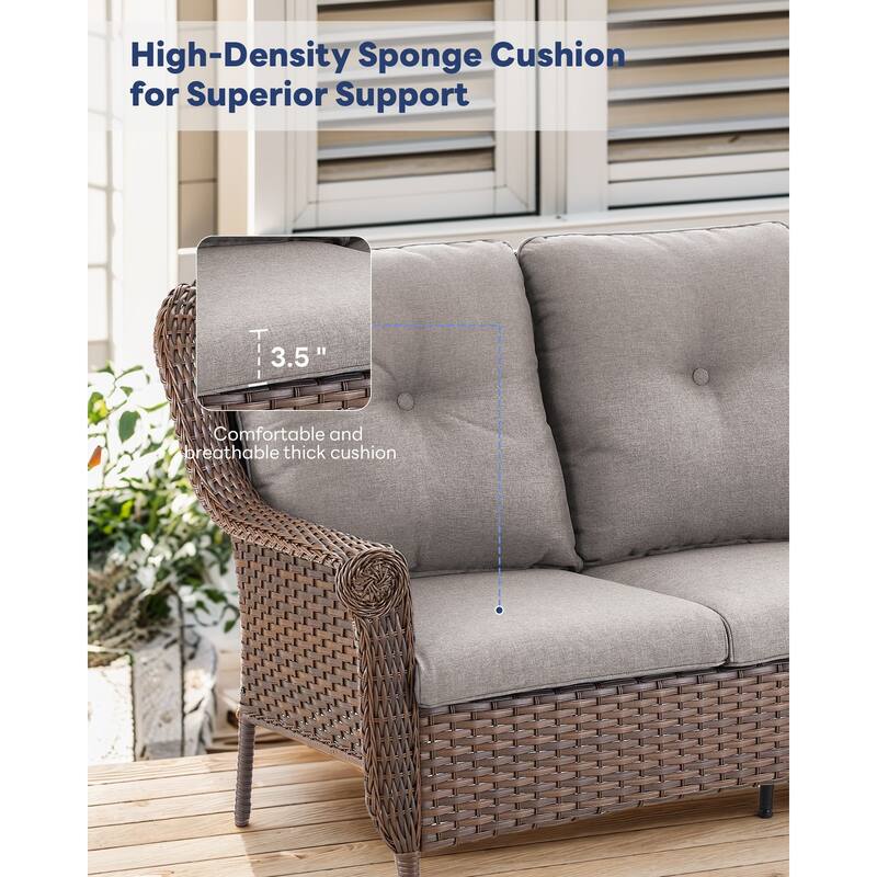 Outdoor 2-Seat Sofa with 2 Swivel Chair Table Brown - Grey