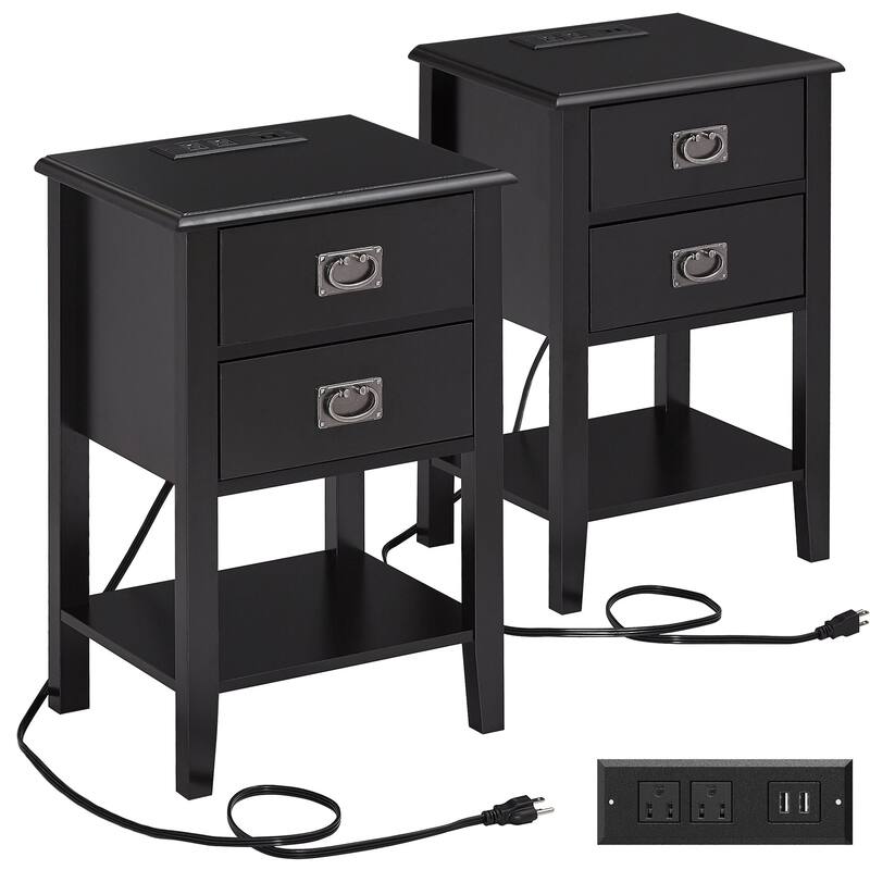VECELO Mid Century Modern Nightstand with Charging Station and USB Port, Set of 2 Nightstands