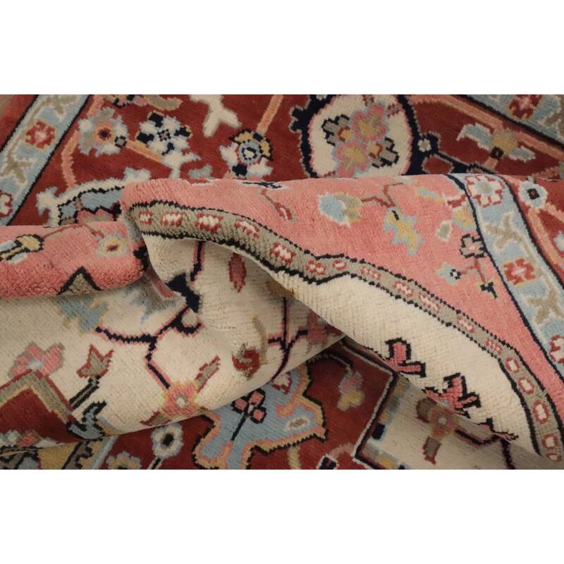 Hand Knotted Oriental 100% Wool Carpet Traditional Medallion Beige & Ivories Heriz (serapi) Area Rug - 8' 10'' X 5' 10''