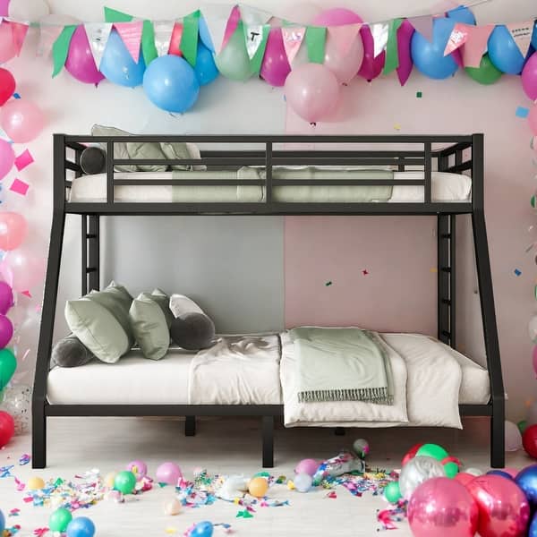 slide 2 of 9, Twin XL over Queen Metal Bunk Bed With 2 Side Ladder and Under Bed Storage For Bedroom Black