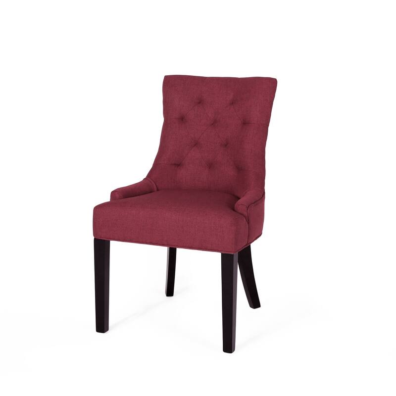 Cheney Dining Chairs Set of 2 - Red Upholstered Fabric, Contemporary Design with Tufted Back & Tapered Legs