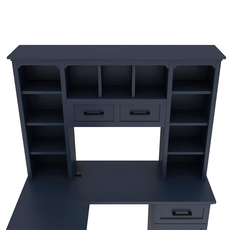 Large Bookcase Desk 2-in-1 Computer Desk L-shape Computer Armoire
