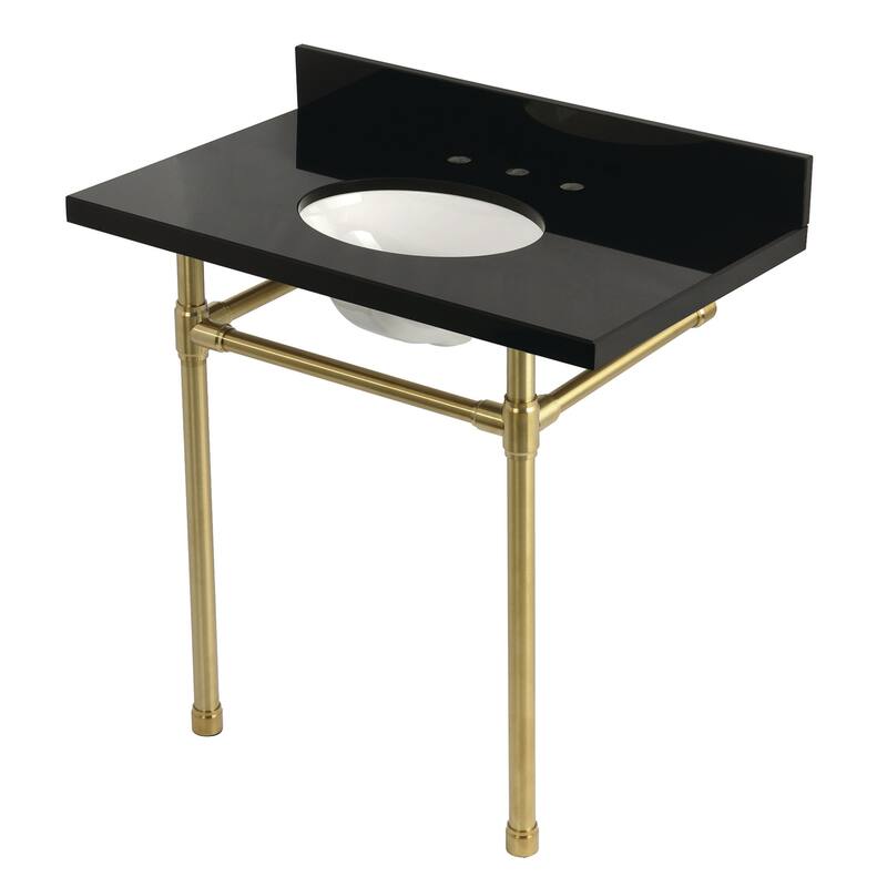Kingston Brass KVPK36K8.ST Dreyfuss 36" Rectangular Granite, Stainless - Black Granite / Brushed Brass