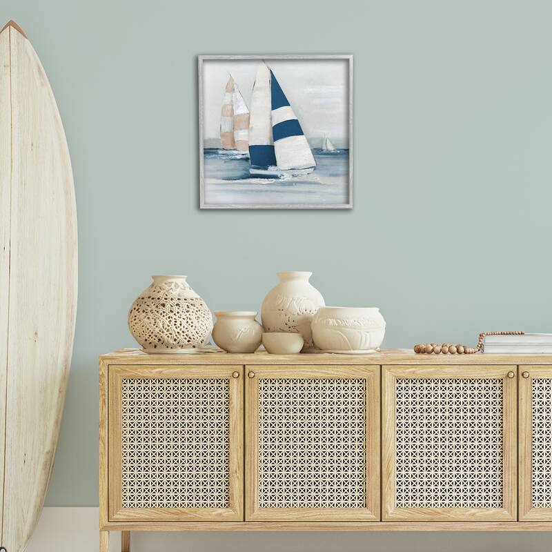 Stupell Striped Sailboat Voyage Framed Giclee Art Design By Sally Swatland