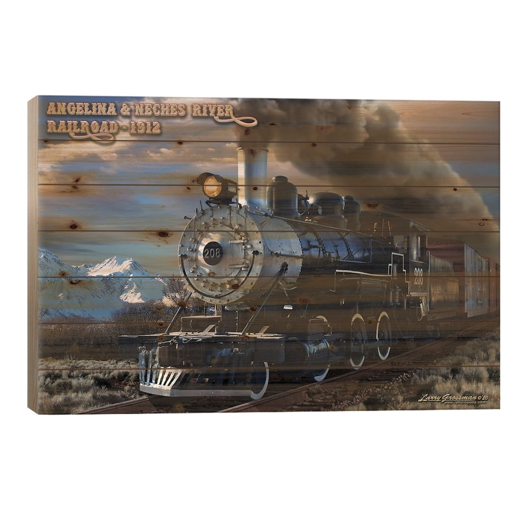 A&NR Train Print On Wood by Larry Grossman - Multi-Color