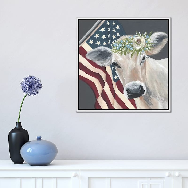 iCanvas "Patriotic Cow" by Michele Norman Framed Canvas Print