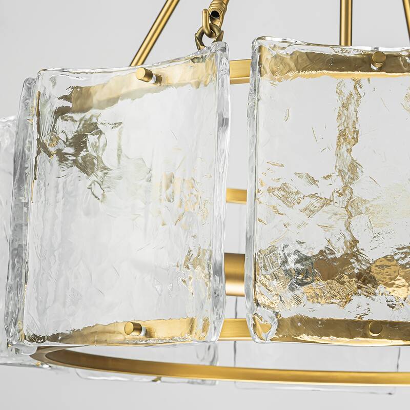 5-Light Modern Gold Drum Glass Chandelier 26.3 in. Pendant Island Lighting - 26.3 in. W x 25.1 in. H