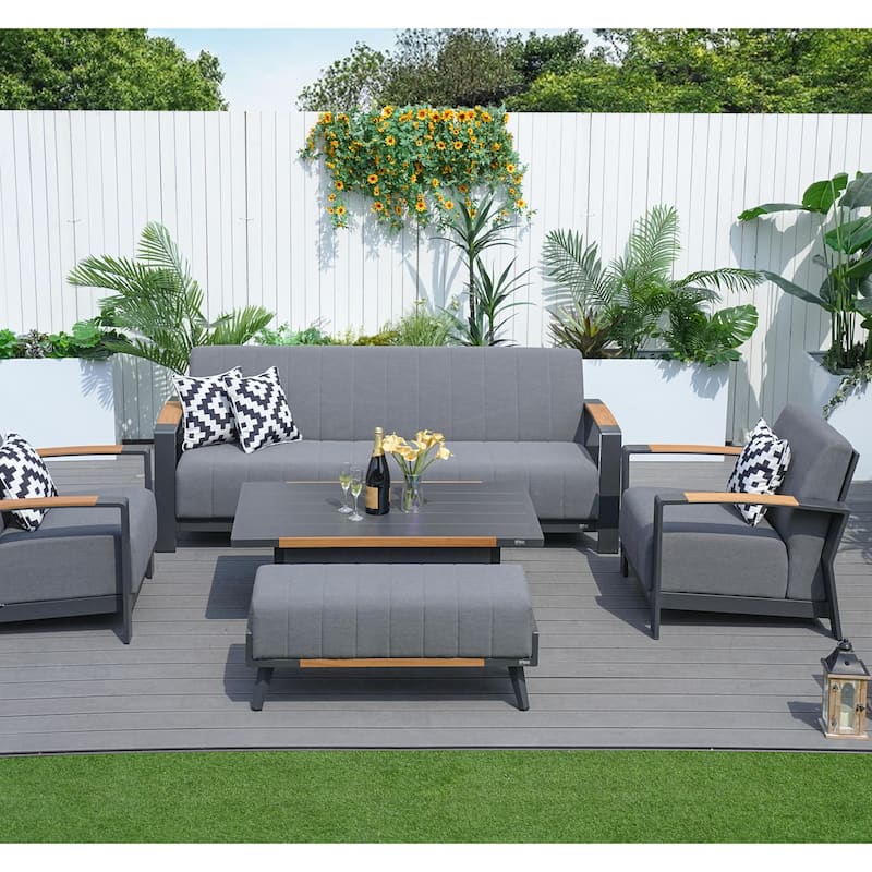 Outdoor Indoor Aluminum Patio Sofa with Coffee Table Collection ,Grey(You can choose one set or a single piece)