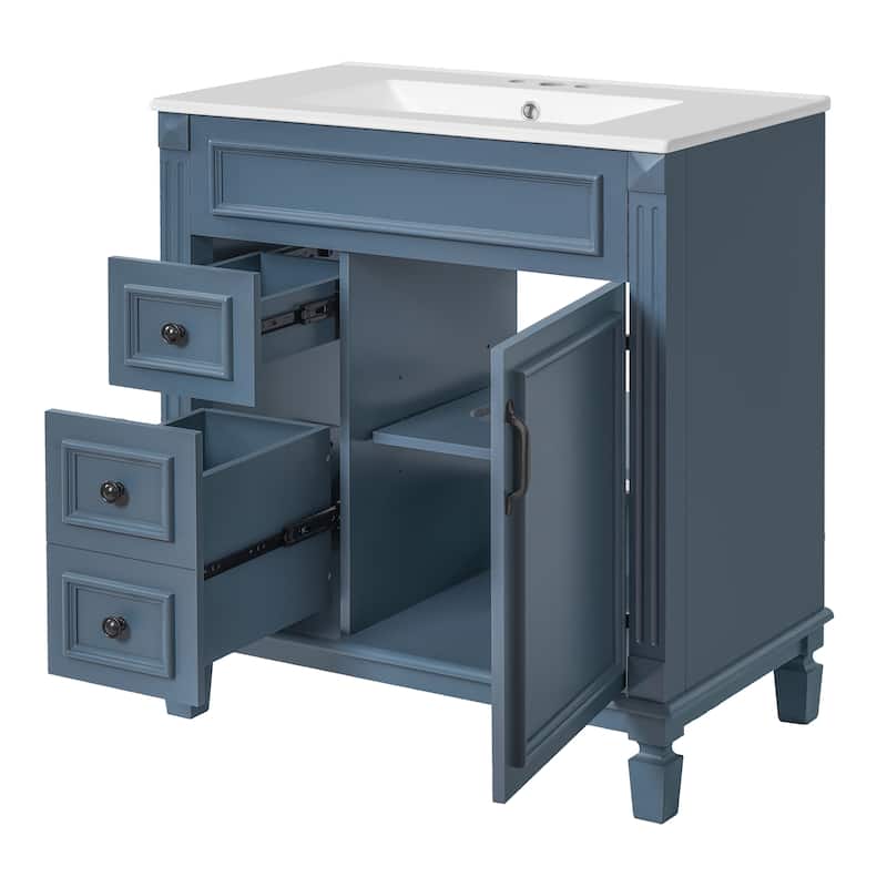 30" Bathroom Vanity with Ceramic Sink, Bathroom Storage Cabinet with 2 Drawers and Adjustable Shelf