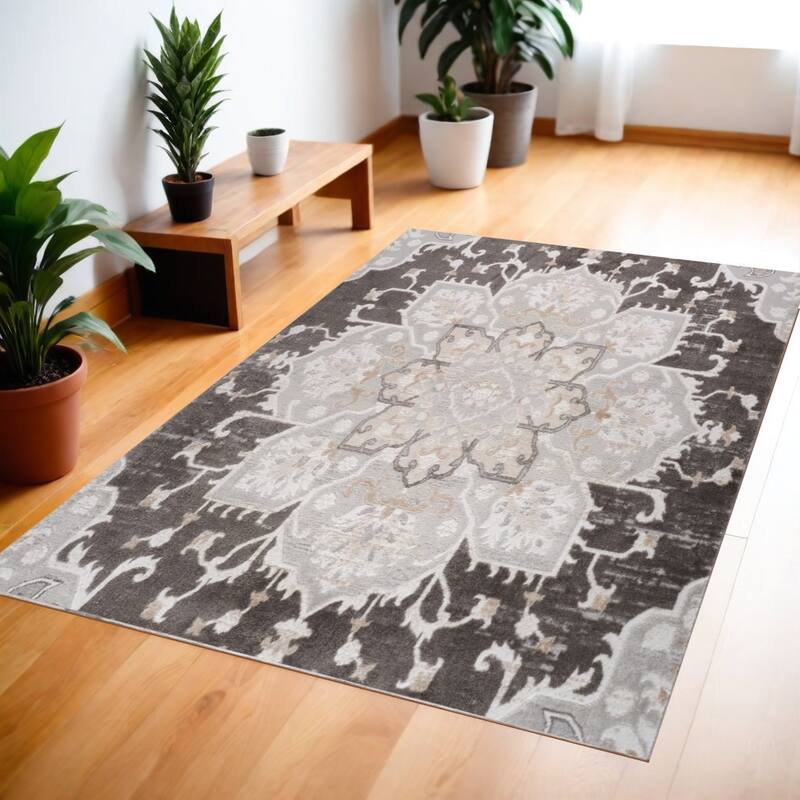 Bicec Distressed Southwestern Stain Resistant Woven Low Pile Area Rug By HomeRoots - 4' X 6' - Gray and Brown - Rectangle