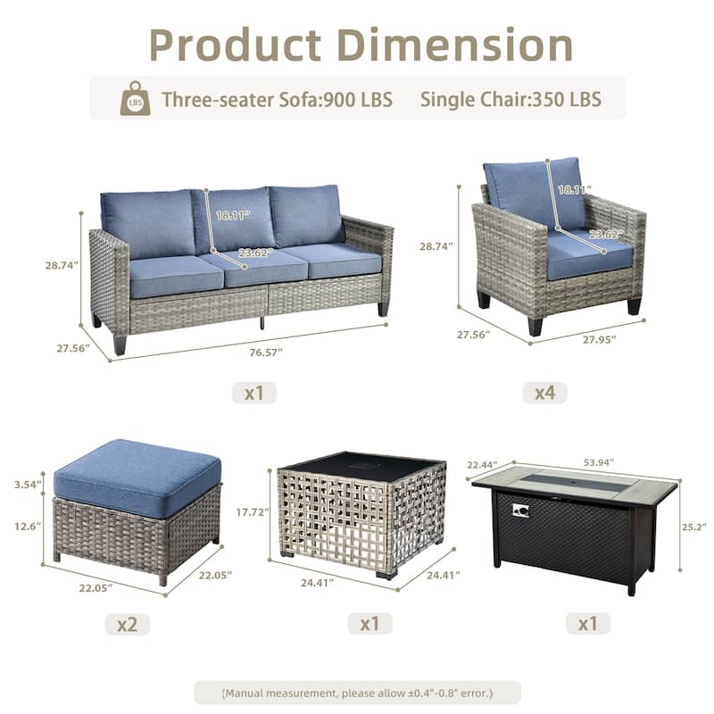 OVIOS 9 Pieces Patio Furniture Set with Solar-Powered Table & 54" Fire Table