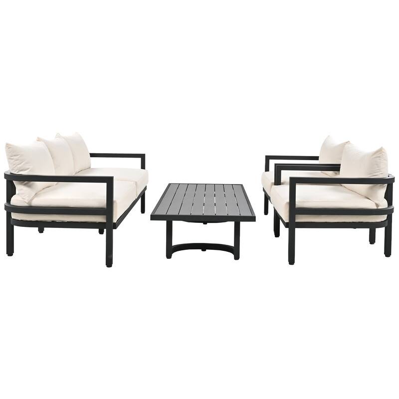 4-Piece Patio Furniture Set, Outdoor Sectional Sofa Set Steel Conversation Set with Loveseat, 2 Armchairs and Coffee Table
