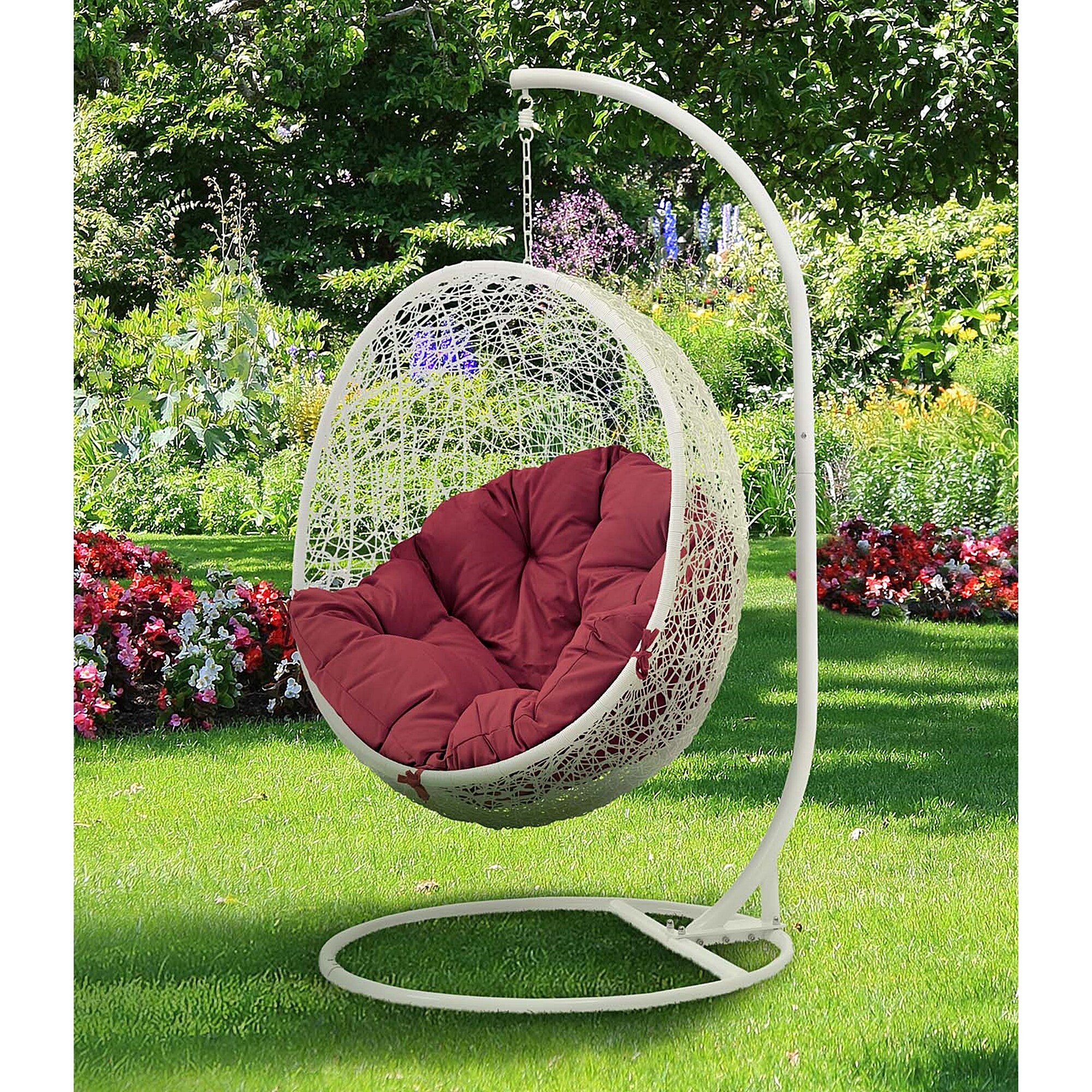Balmoral Outdoor White Rattan with Red Cushioned Stand Alone