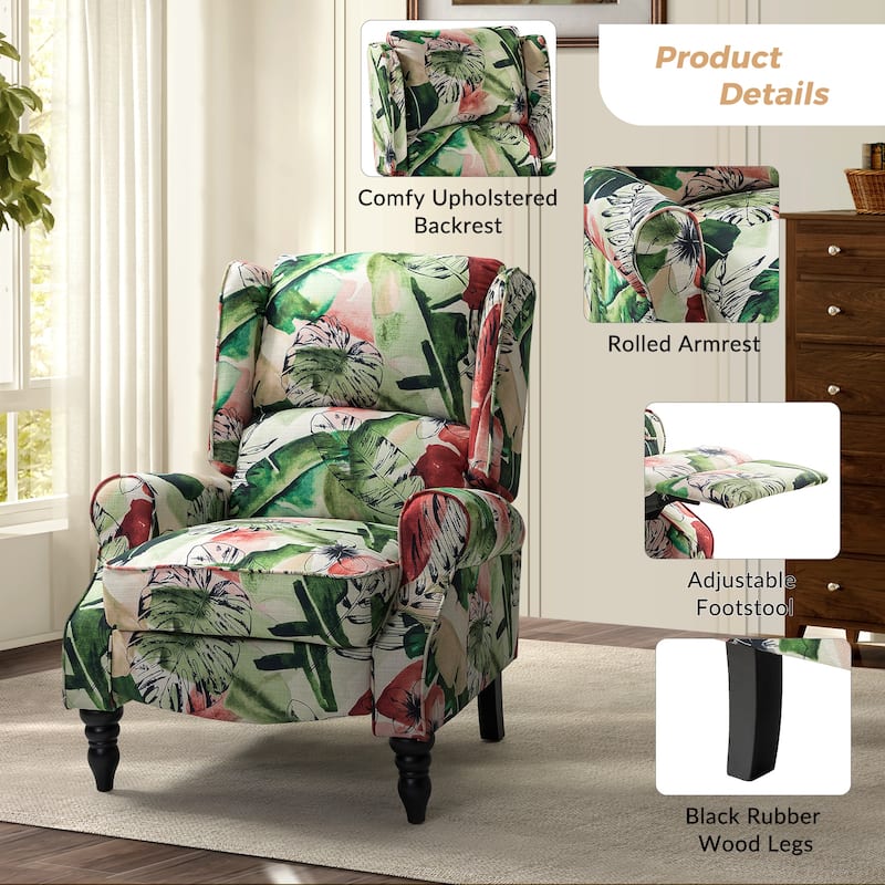 Olympus Upholstered Classic Manual Wingback Recliner with Solid Wood Legs by HULALA HOME