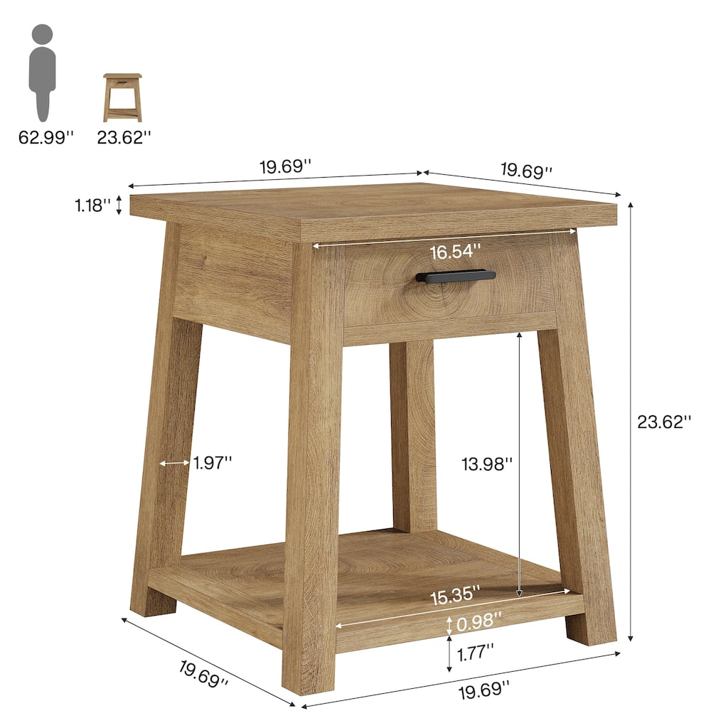 2 -Tier Wooden Side Table with Drawer