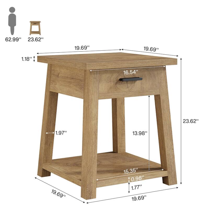 Side Table with Drawer - Natural Brown