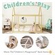 preview thumbnail 4 of 8, Full Size Floor Wooden Bed with House Roof Frame and Safety Guardrails, Safe and Fun Sleeping Space for Kids, Natural