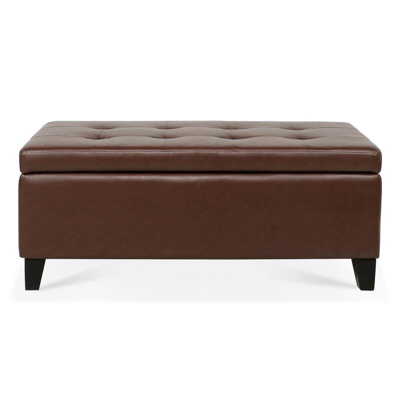 Storage Ottoman with Wooden Legs, Faux Leather Ottoman with Storage for Living Room, Bedroom & Hallway, Ottoman Foot Rest