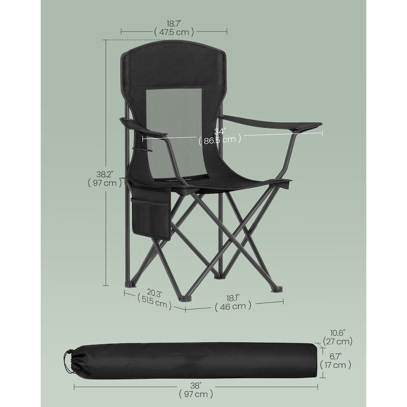 Set of 2 Foldable Camping Chairs with Mesh Back and Cup Holder Include Carry Bag for Outdoor Use - 20.3"D x 34"W x 38.2"H