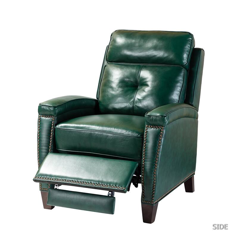 Gaspar Mid-Century Modern Genuine Leather Pushback Recliner with Wood legs Set of 2 by HULALA HOME