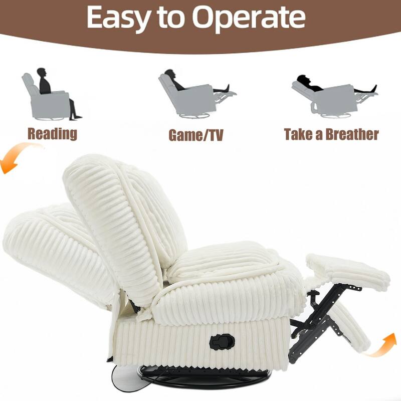Corduroy 360° Swivel Glider Rocker Recliner with Pillows