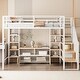 preview thumbnail 9 of 14, Full Size Metal Loft Bed with Staircase,Low Storage Table and Storage Shelves White