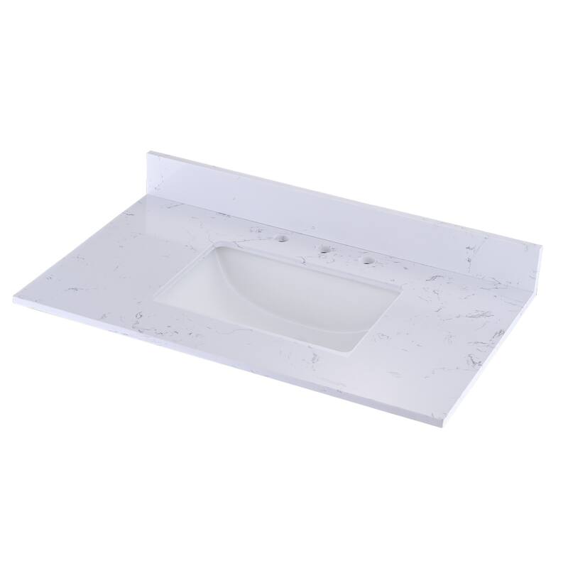 PROOX Bath Cultured Marble Vanity Top Undermount Rectangle Sink Backsplash Included - 36"W x 22" D - Mid Sink