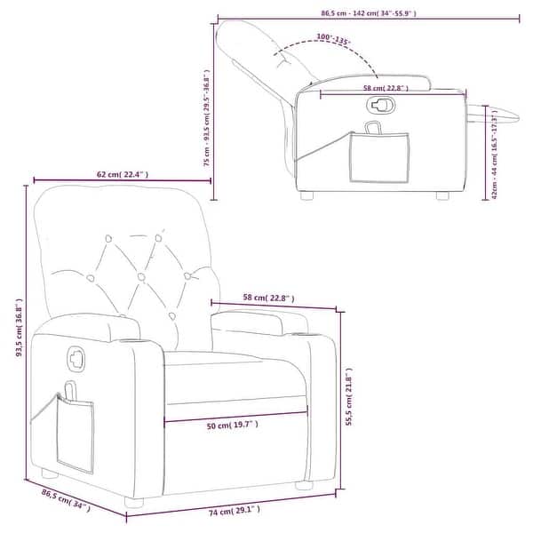dimension image slide 1 of 3, vidaXL 6-Point Massage Recliner Chair, Adjustable Back & Footrest
