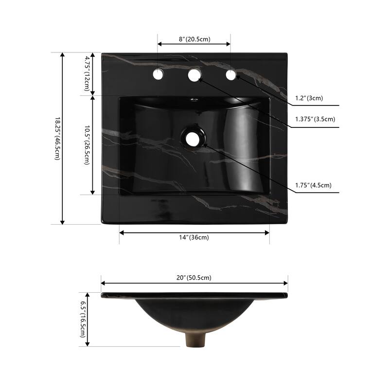 Aubert 3-Hole Classic Contemporary Rectangular Ceramic Single Sink Basin Vanity Top, by JONATHAN Y